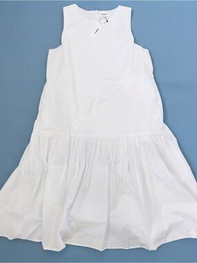New White Cotton Sleeveless layered Hem summer Dress